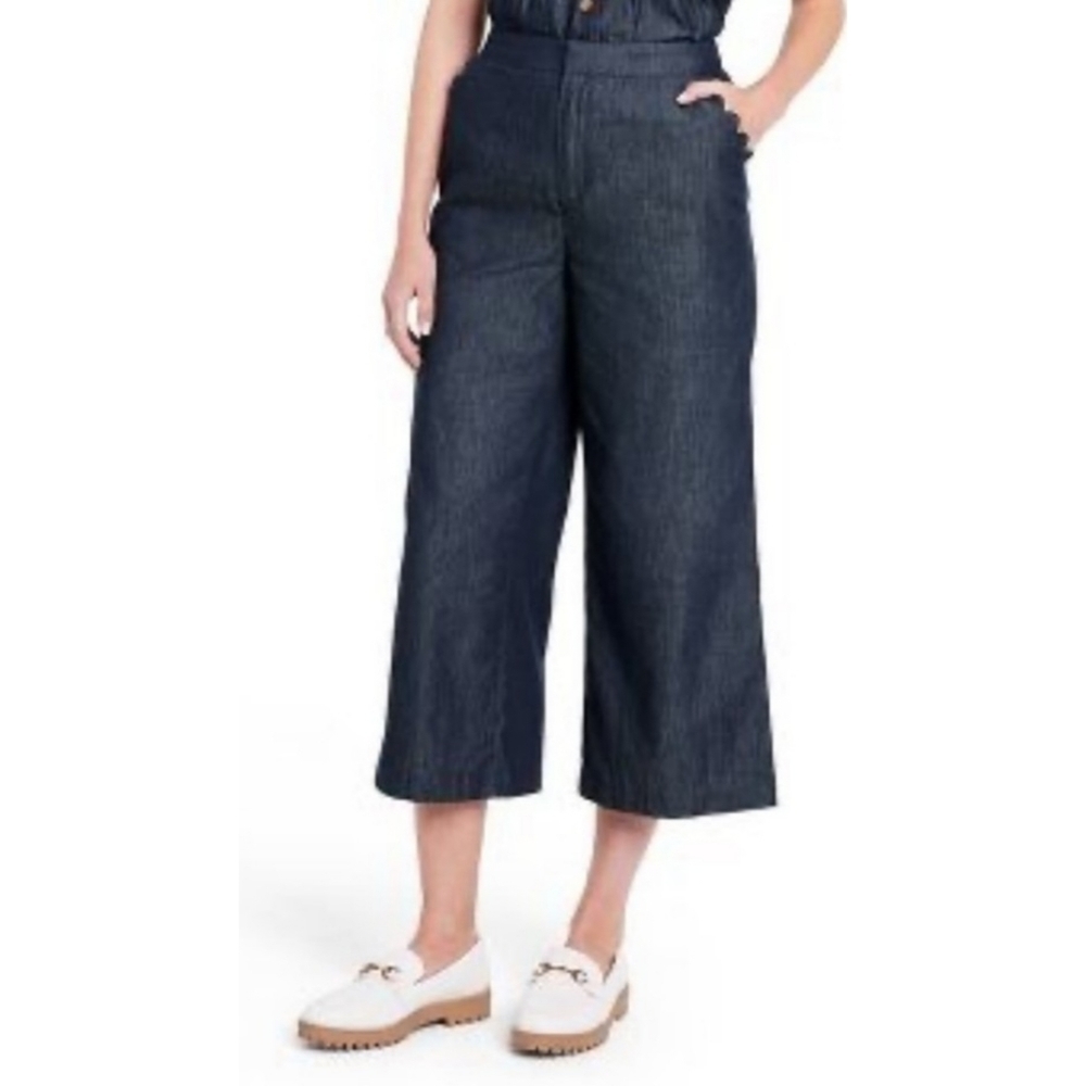 Kika Vargas×Target Wide leg Scallop edge pocket Cropped pants Indigo Blue Size 2 - Picture 2 of 14